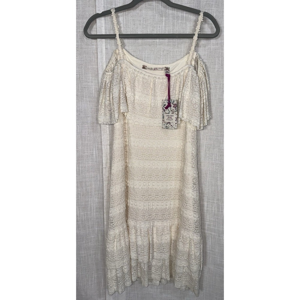 NWT Chelsea & Violet Dress Sz S Beige Cream Crochet Lace Boho Coastal Beach $118